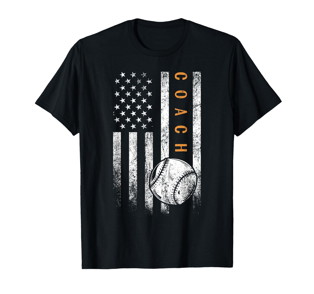 Baseball Coach American Flag Baseball T-Shirt - Graphic Print Unisex