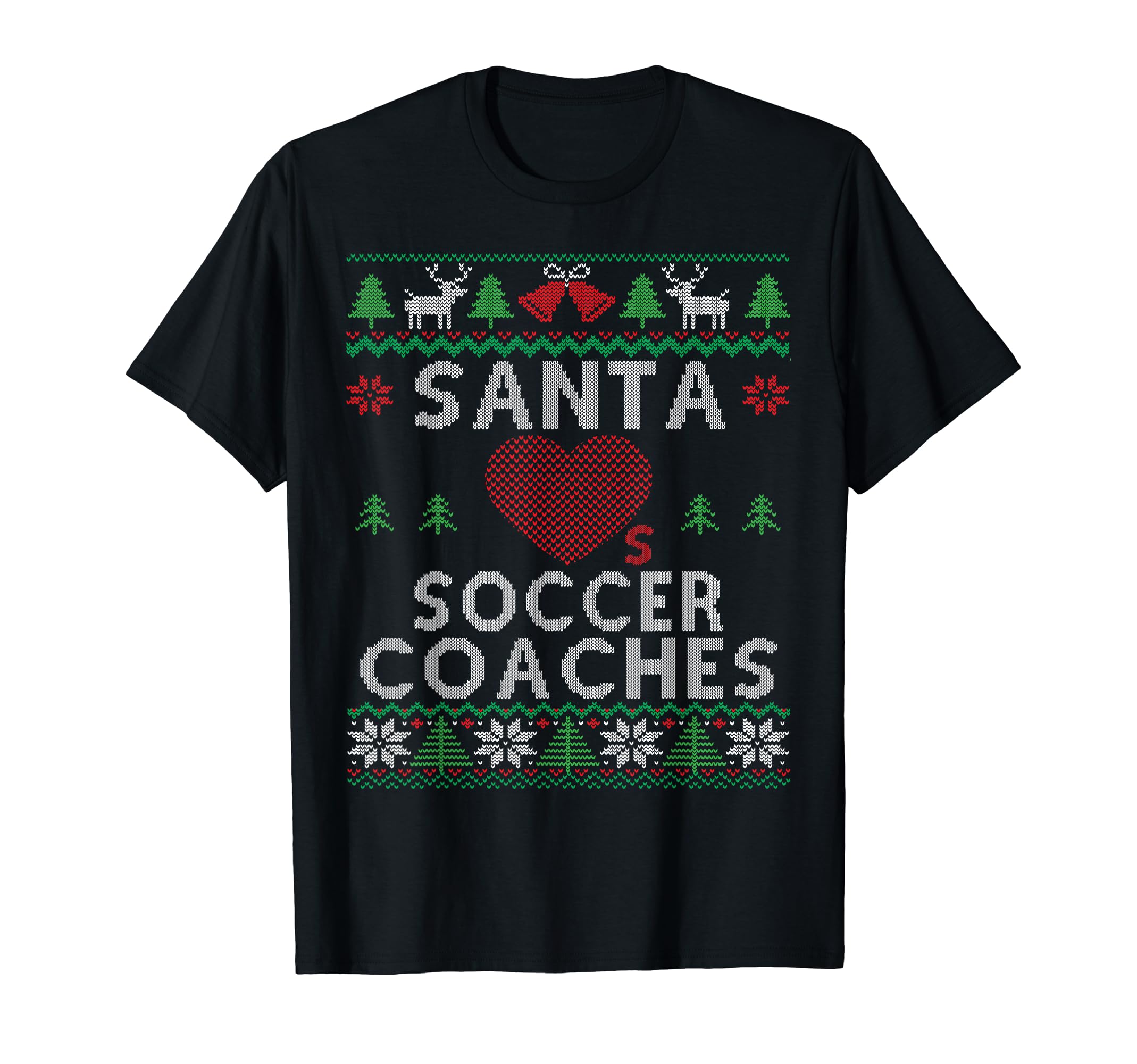 Santa Loves Soccer Coaches Funny Ugly T-Shirt - Fun Novelty Design Unisex