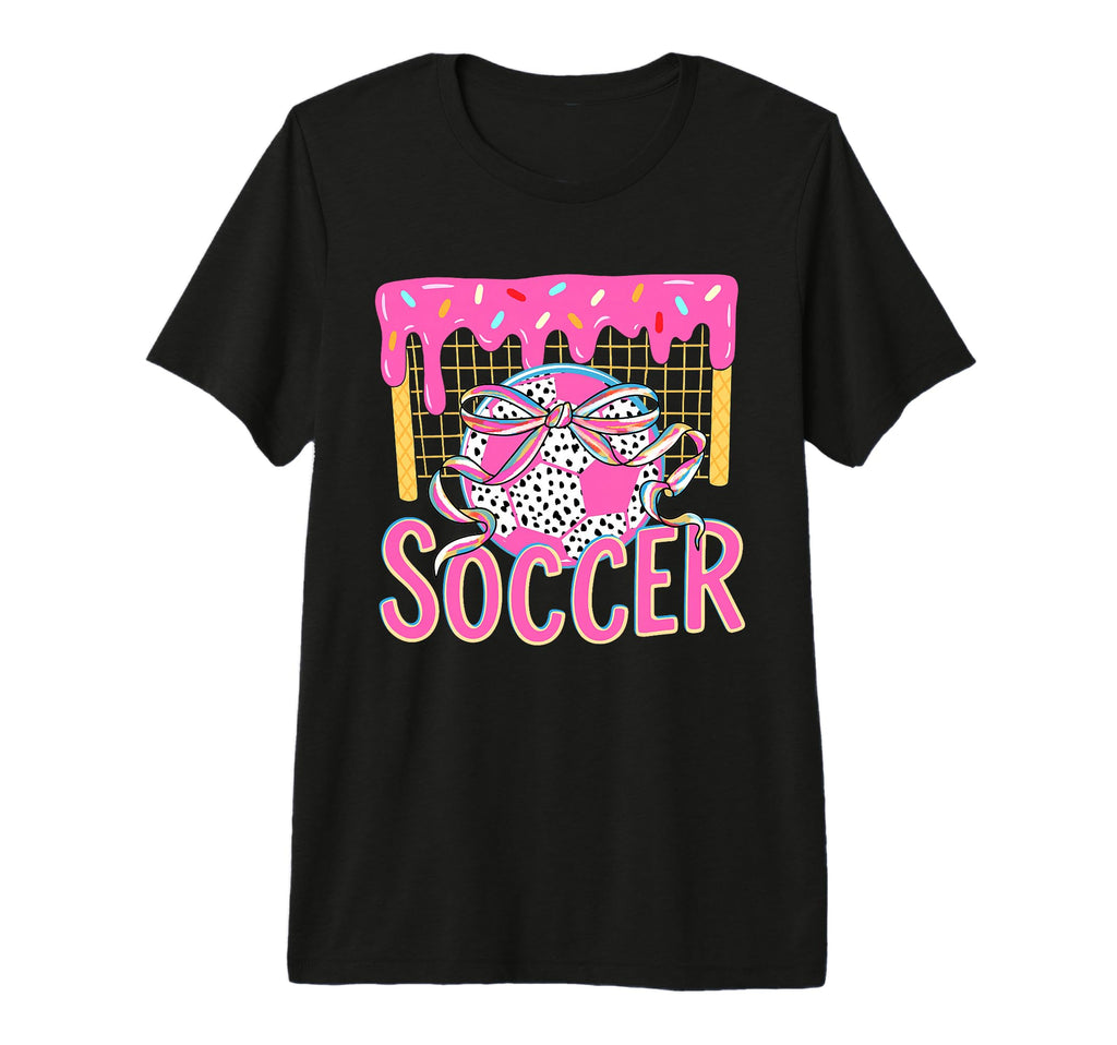 Girly Soccer Coquette Bow Ice Cream Drip T-Shirt - Unique Graphic Unisex