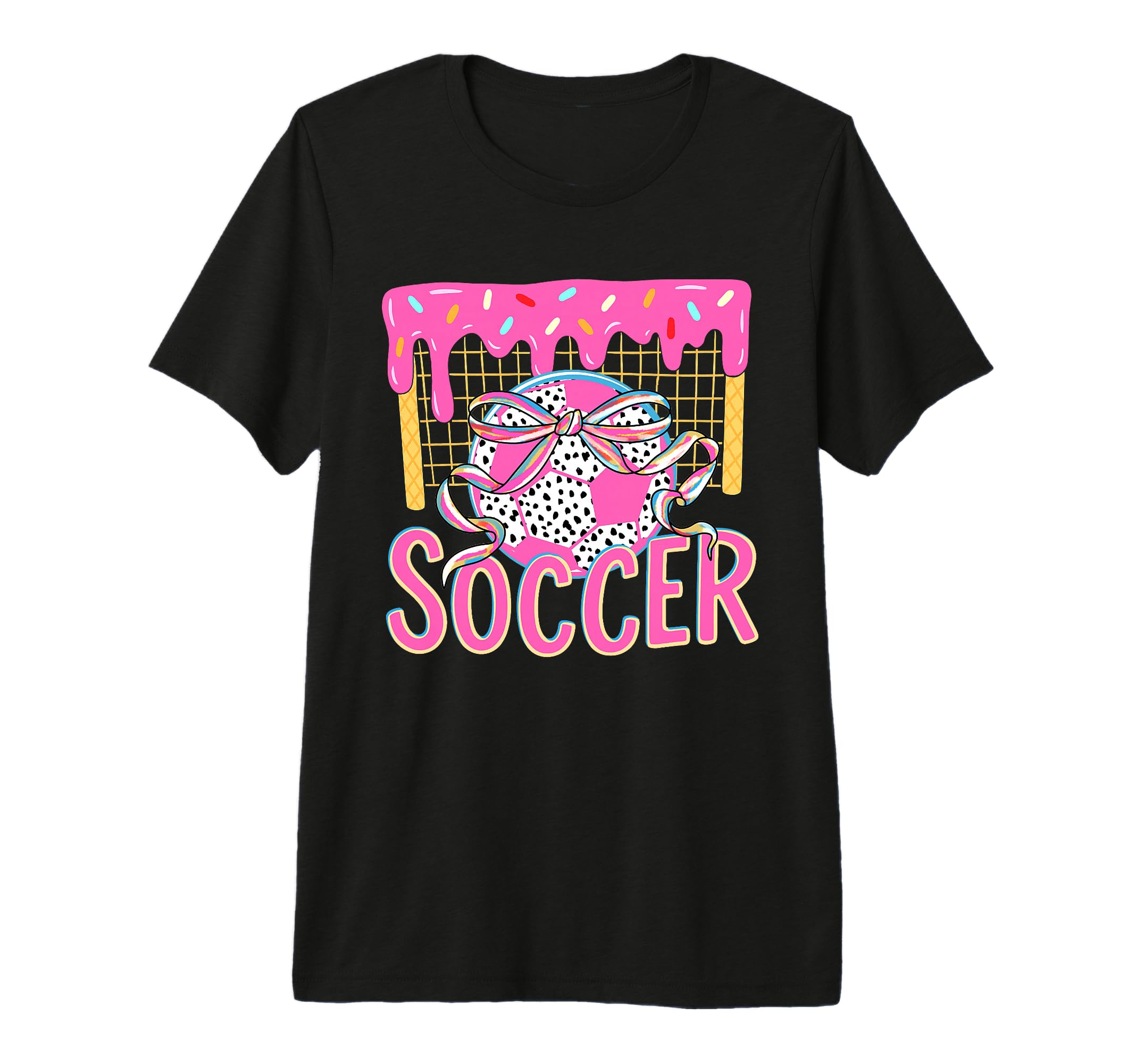 Girly Soccer Coquette Bow Ice Cream Drip T-Shirt - Unique Graphic Unisex
