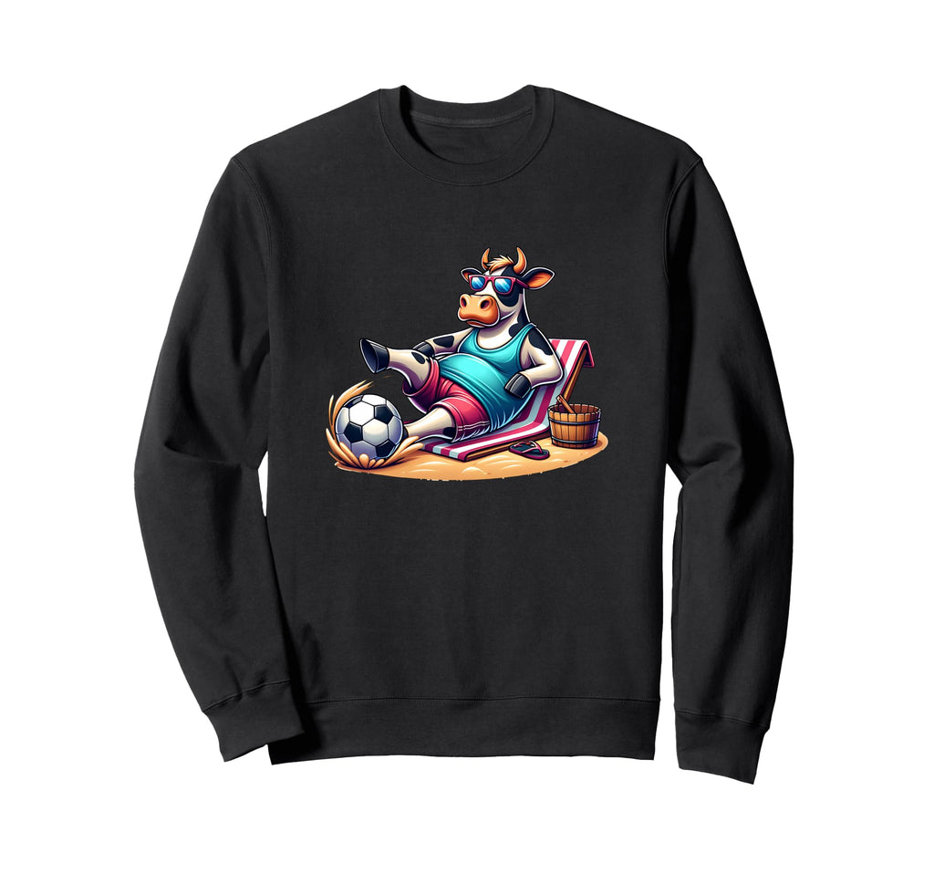 Chill Cow Beach Soccer Ball Sweatshirt - Aesthetic Graphic for Adults
