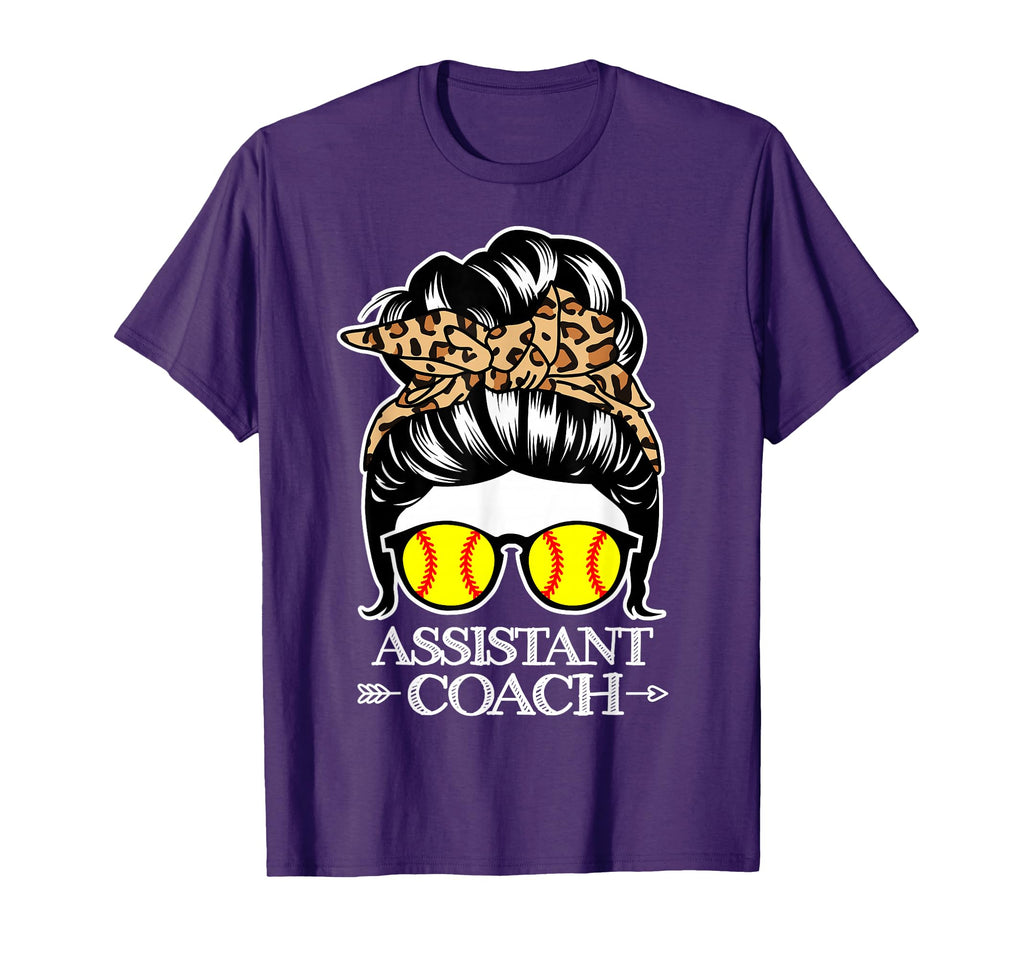 Softball Assistant Coach Messy Bun Hair T-Shirt - Unique Graphic Men Women