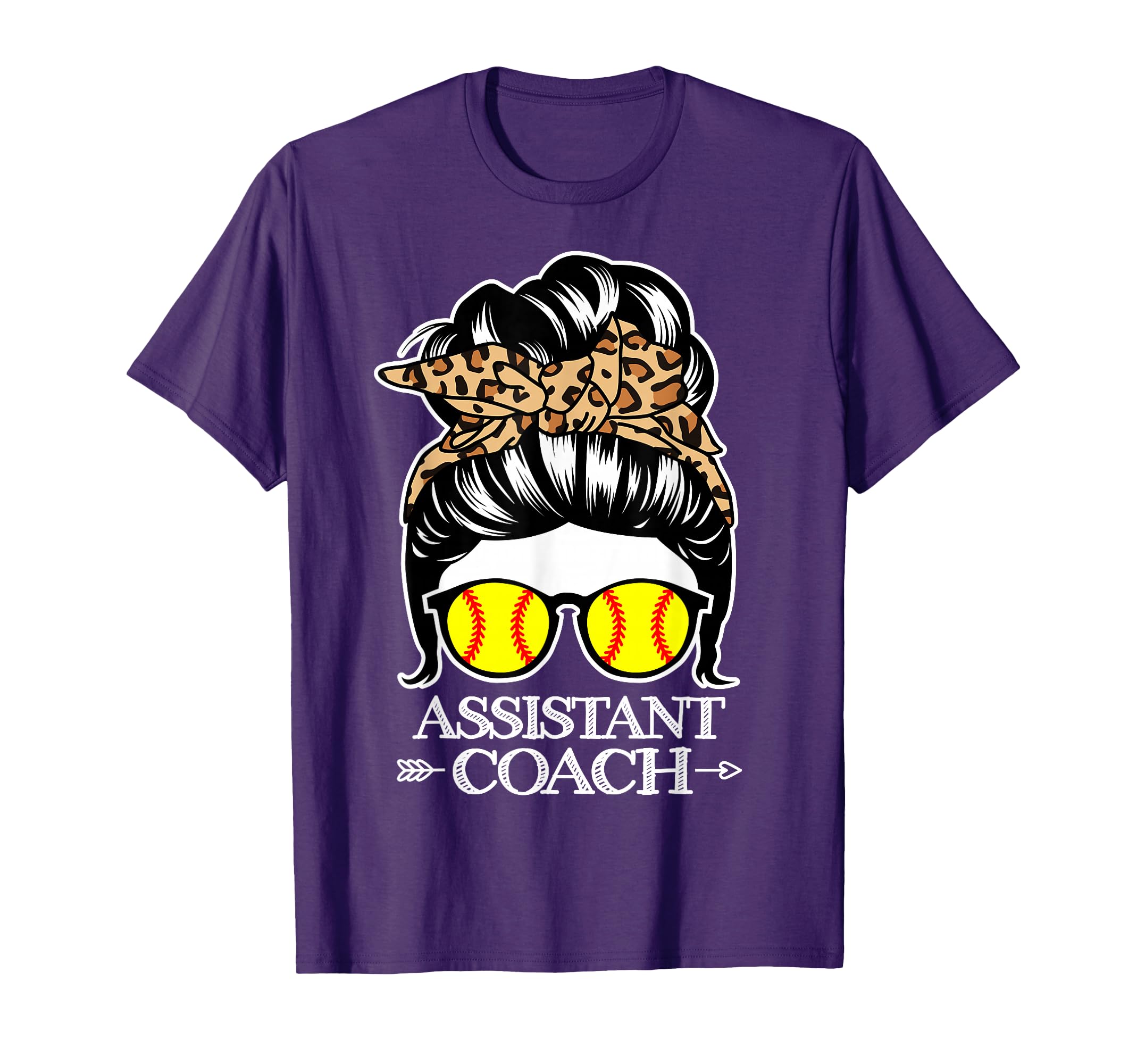 Softball Assistant Coach Messy Bun Hair T-Shirt - Unique Graphic Men Women