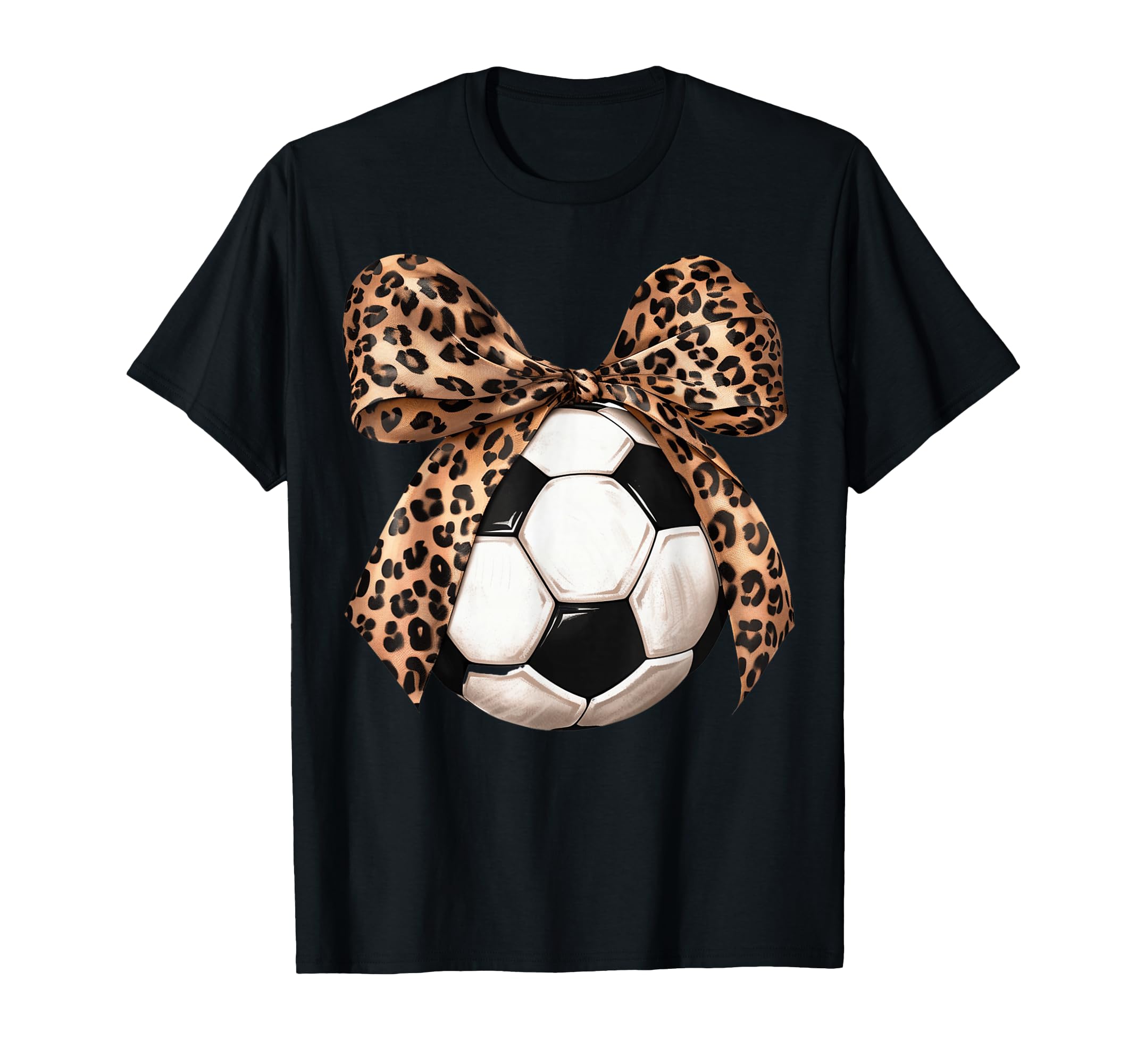 Soccer Coquette Bow Leopard Cheetah T-Shirt - Streetwear Style Men Women