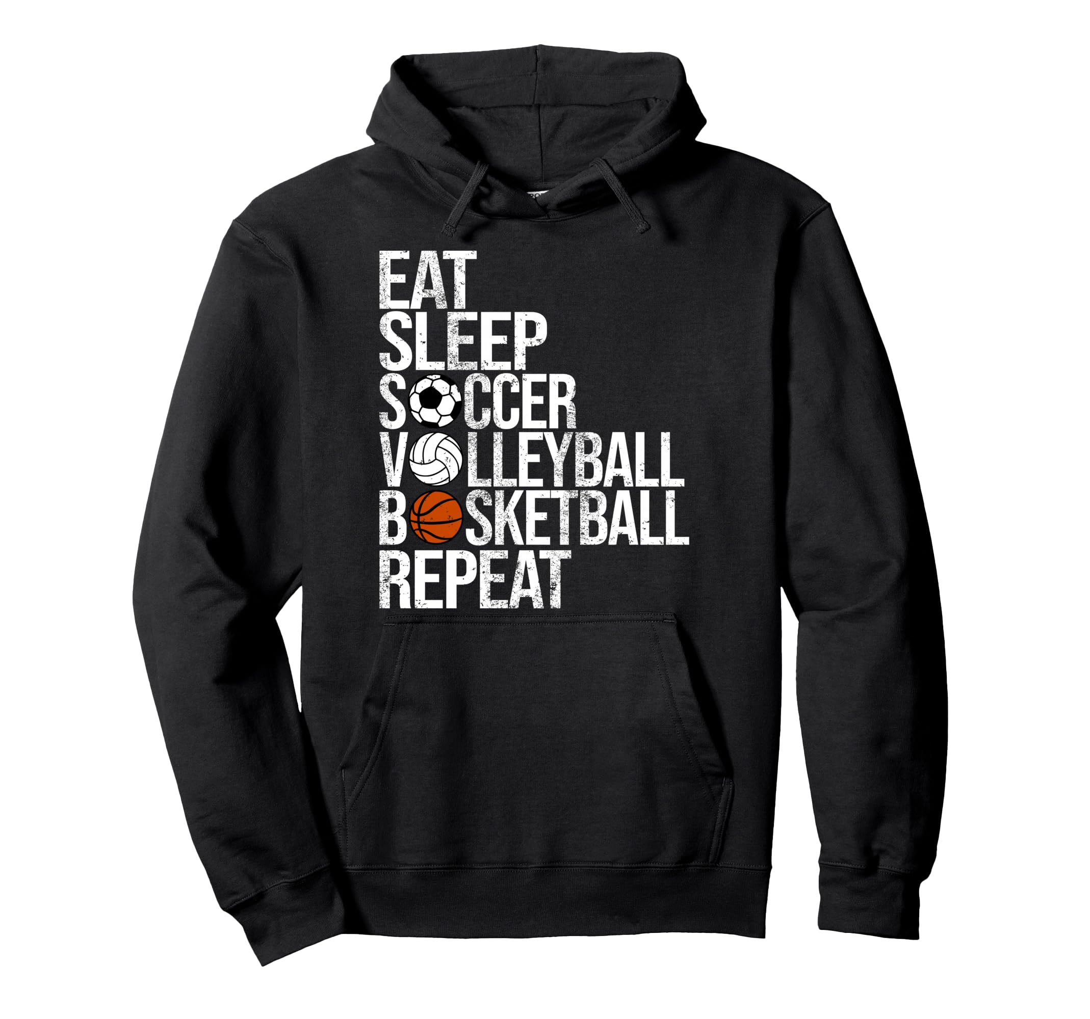 Eat Sleep Soccer Volleyball Basketball Hoodie - Novelty Apparel Unisex