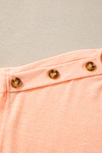 Apricot Pink Button Detail Batwing Sleeve Casual Tee
