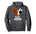 Ball Mom Heart Funny Soccer Basketball Hoodie - Minimalist Print Men Women