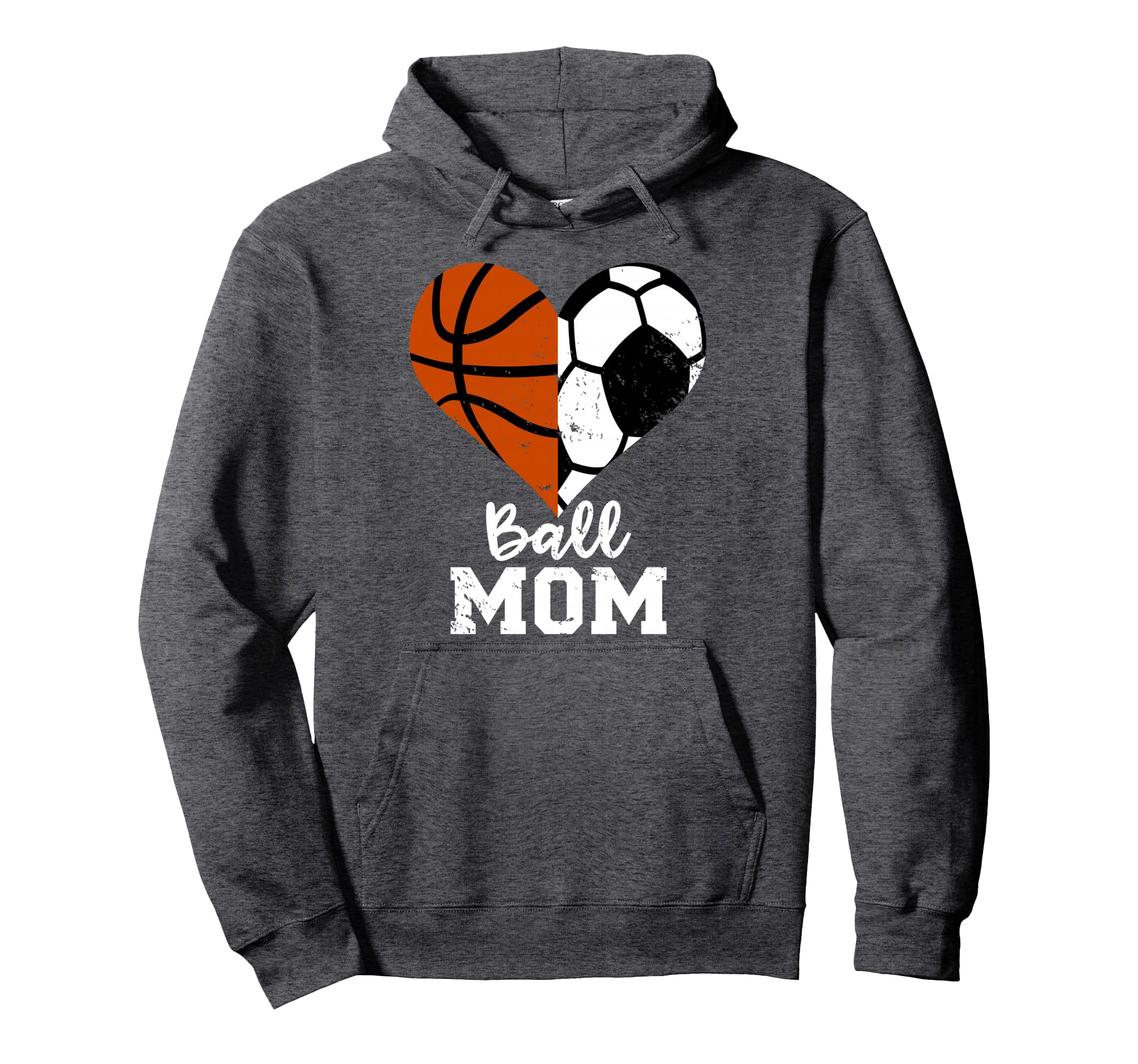 Ball Mom Heart Funny Soccer Basketball Hoodie - Minimalist Print Men Women