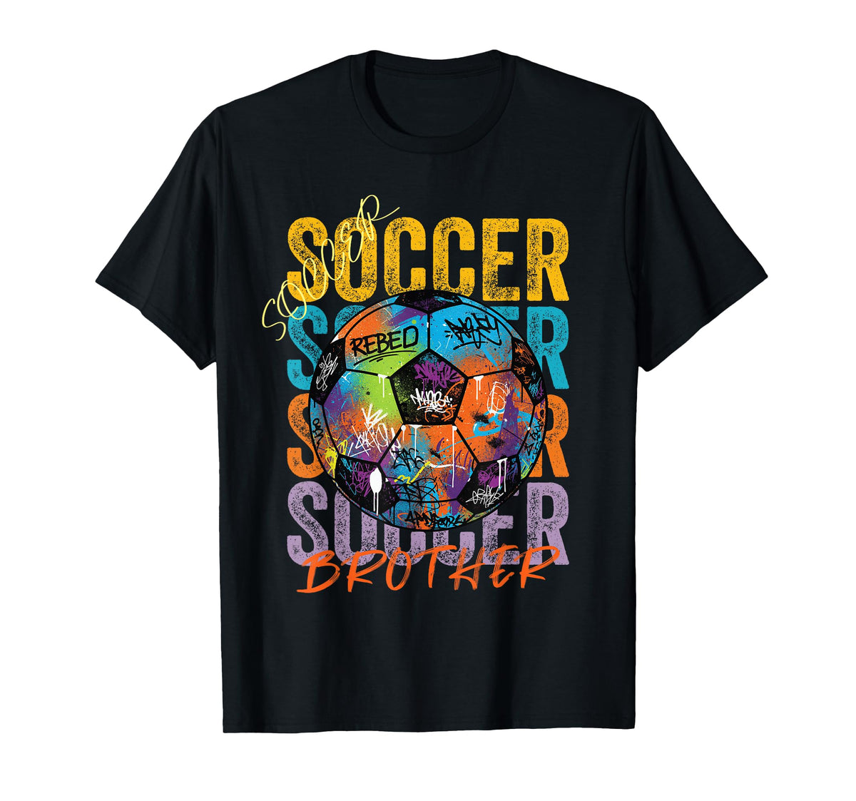 Colorful Soccer Brother Ball Distressed T-Shirt - Graphic Print Unisex
