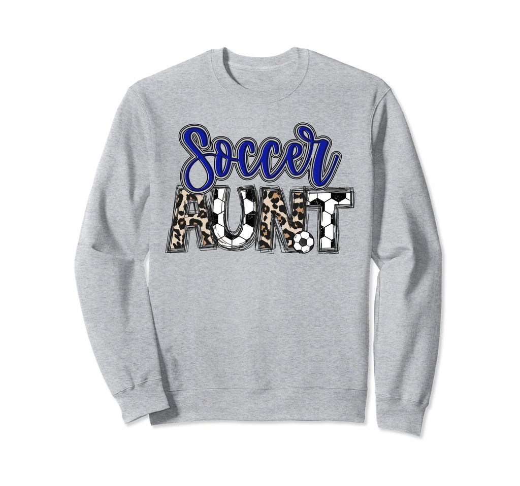 Soccer Aunt Leopard Blue Soccer Auntie Sweatshirt - Trendy Graphic Unisex