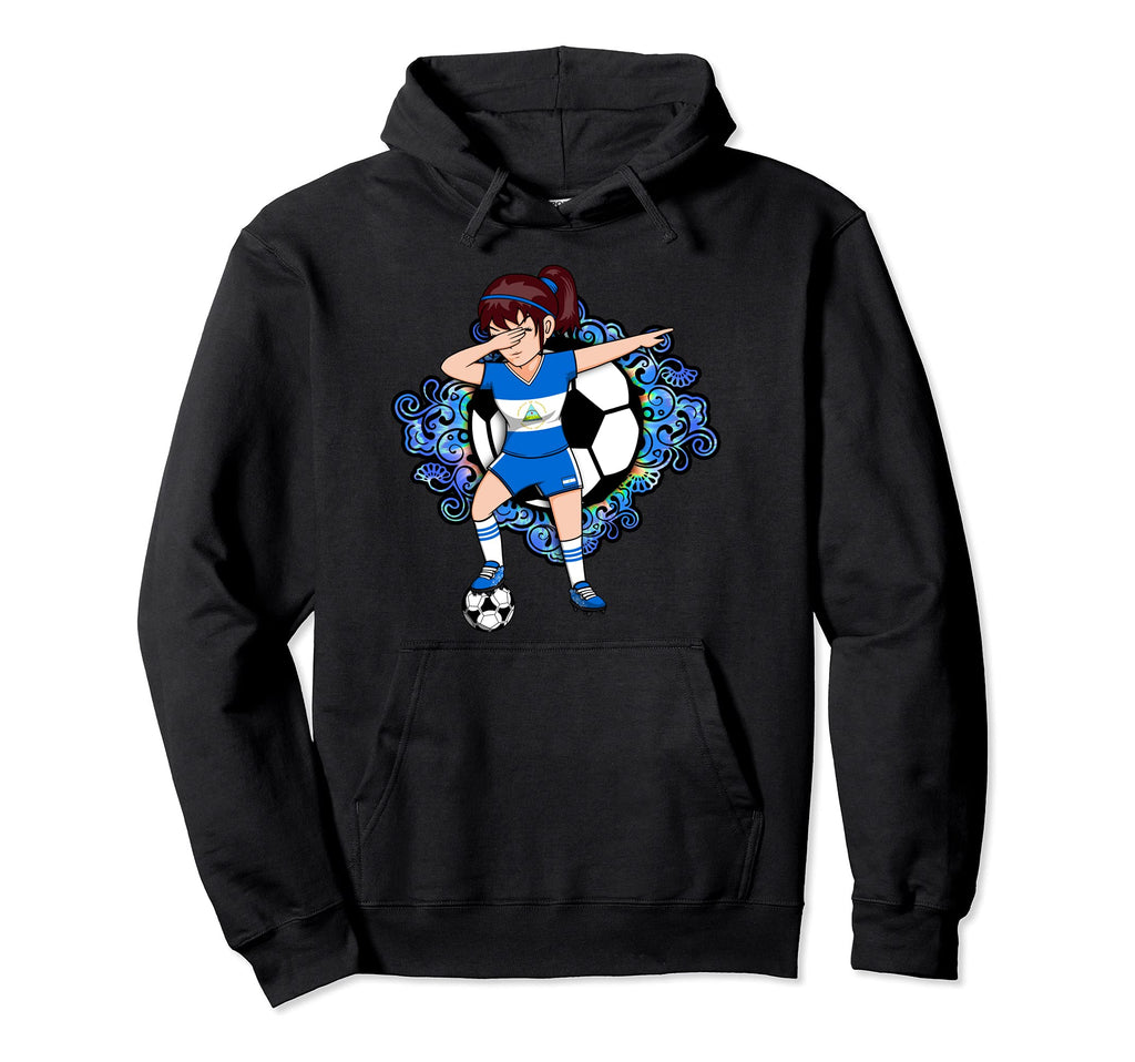 Dabbing Soccer Nicaragua Jersey Floral Hoodie - Unique Graphic for Adults