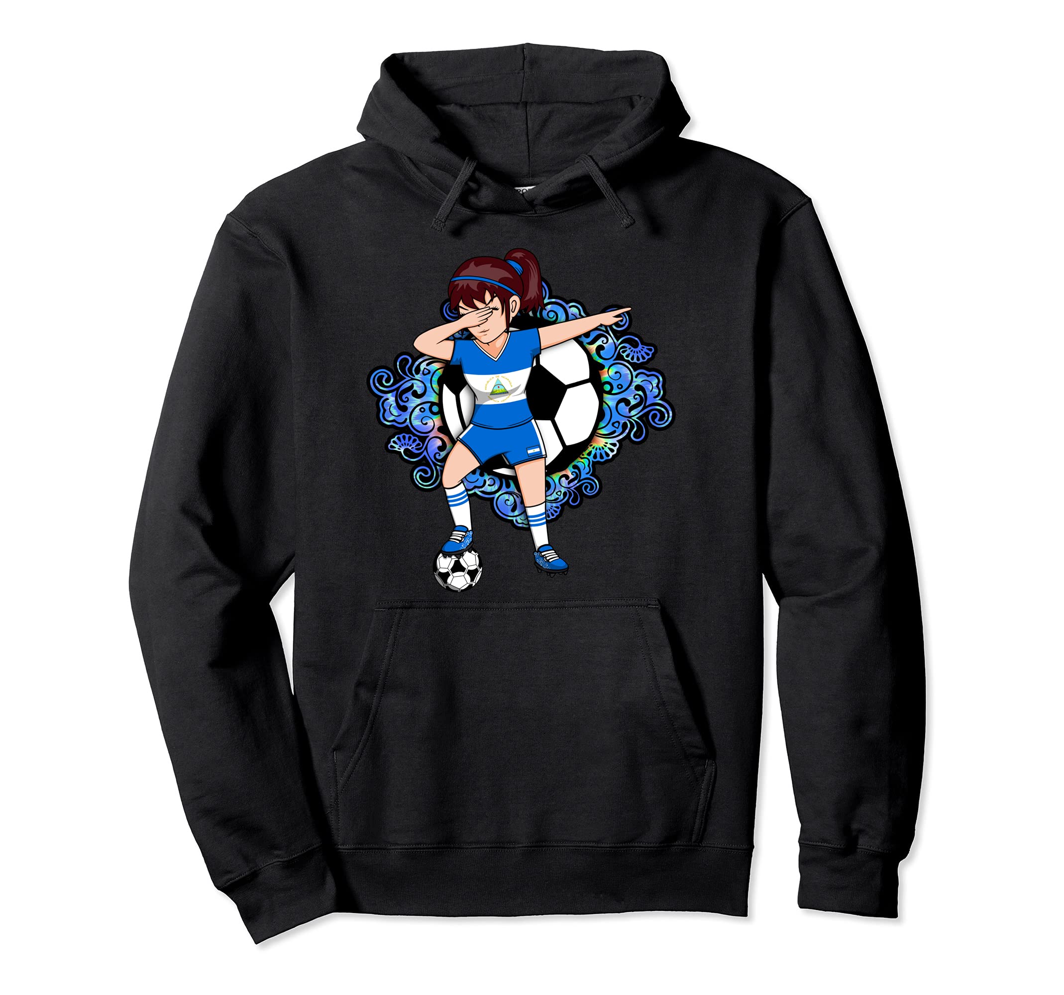 Dabbing Soccer Nicaragua Jersey Floral Hoodie - Unique Graphic for Adults