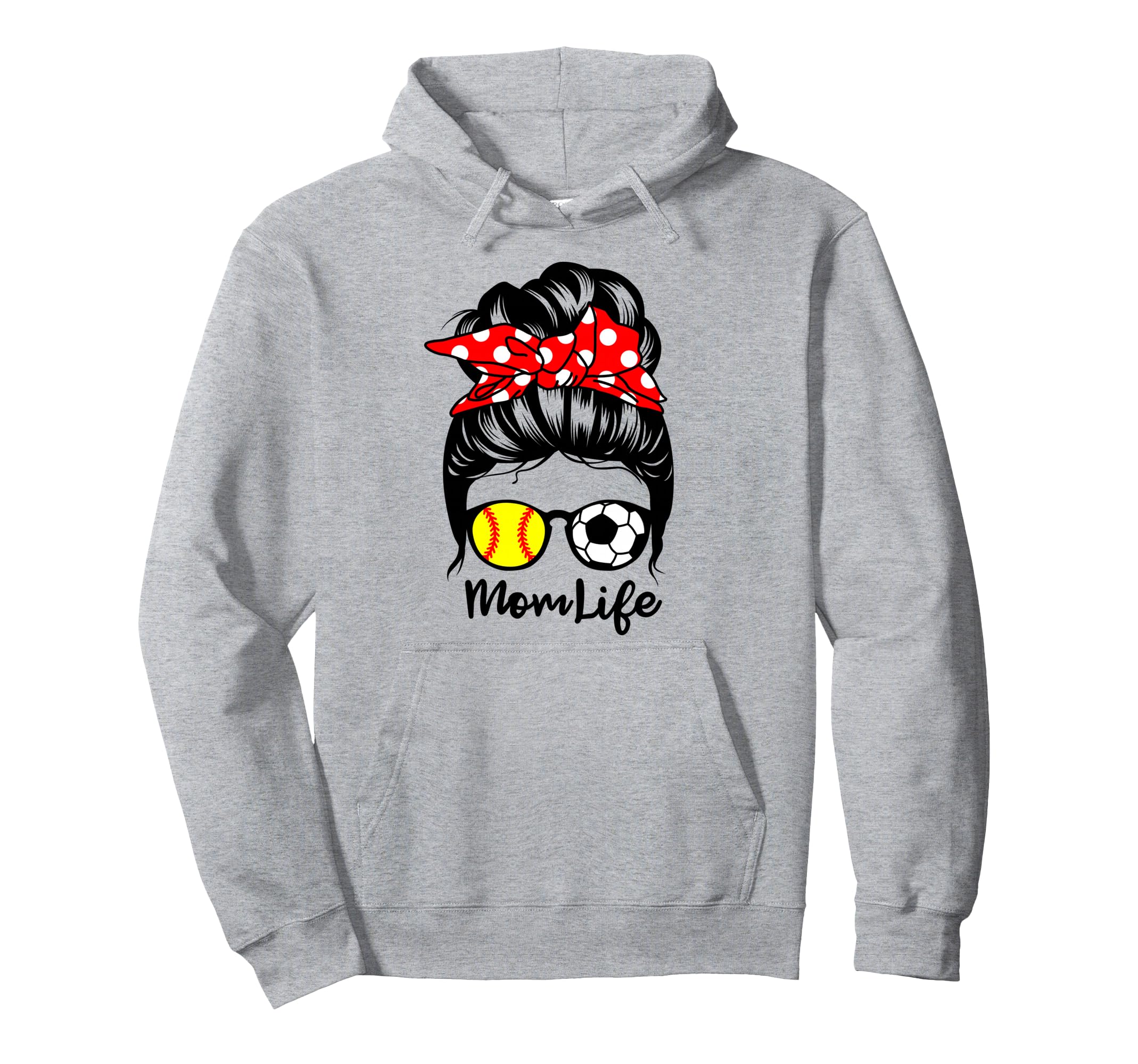 Mom Life Messy Bun Hair Funny Softball Hoodie - Unique Graphic Men Women