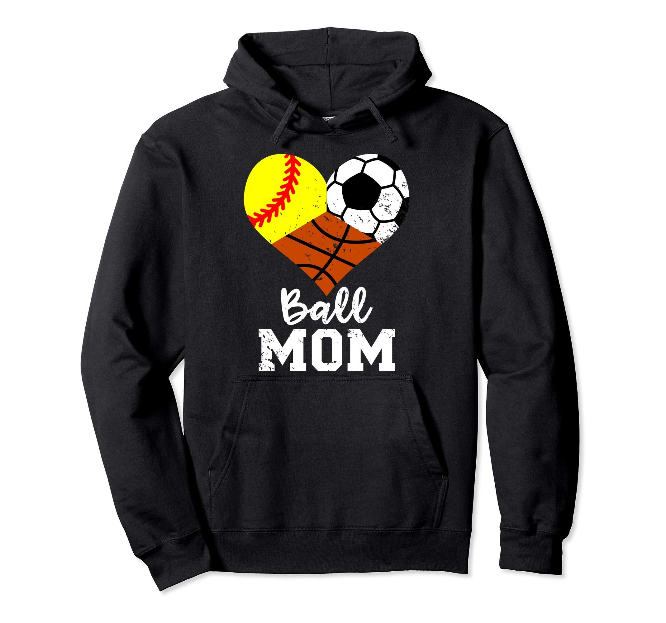 Ball Mom Funny Softball Soccer Basketball Mom Hoodie - Graphic Print Unisex