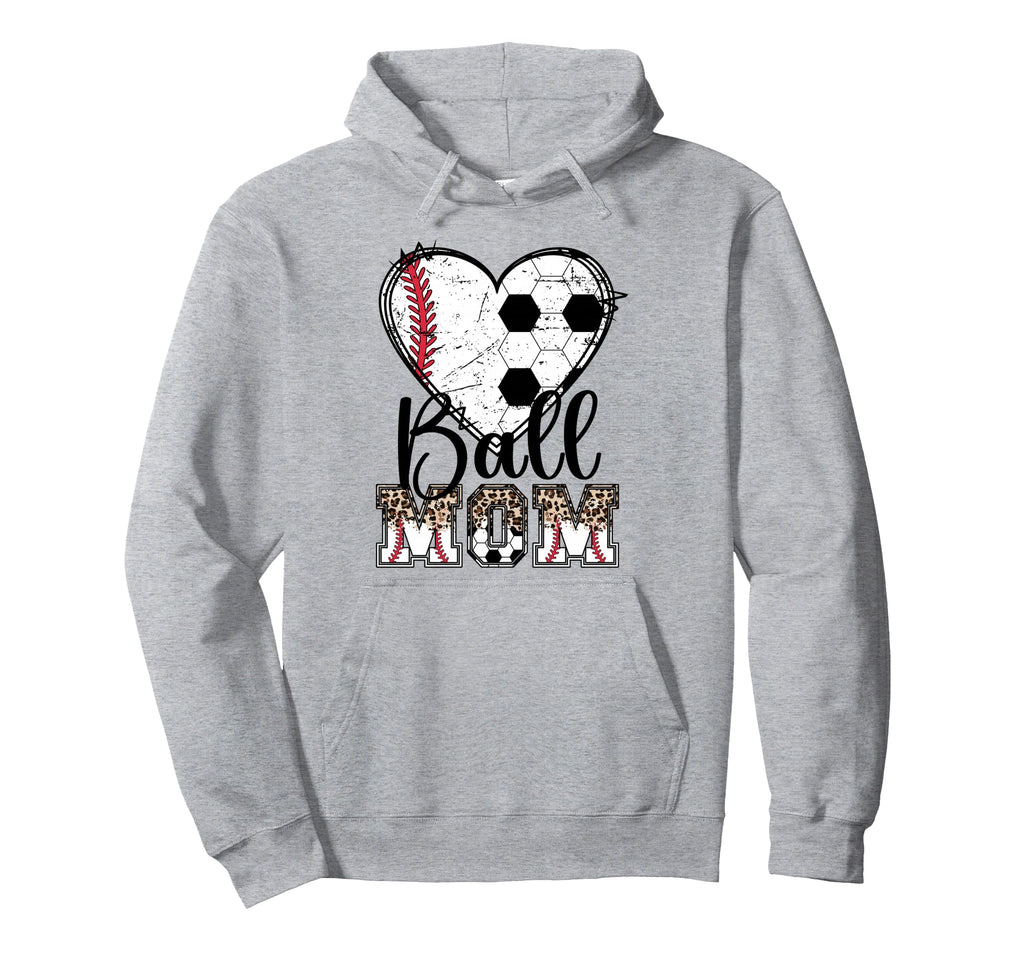 Ball Mom Heart Soccer Baseball Mom Hoodie - Minimalist Print for Adults