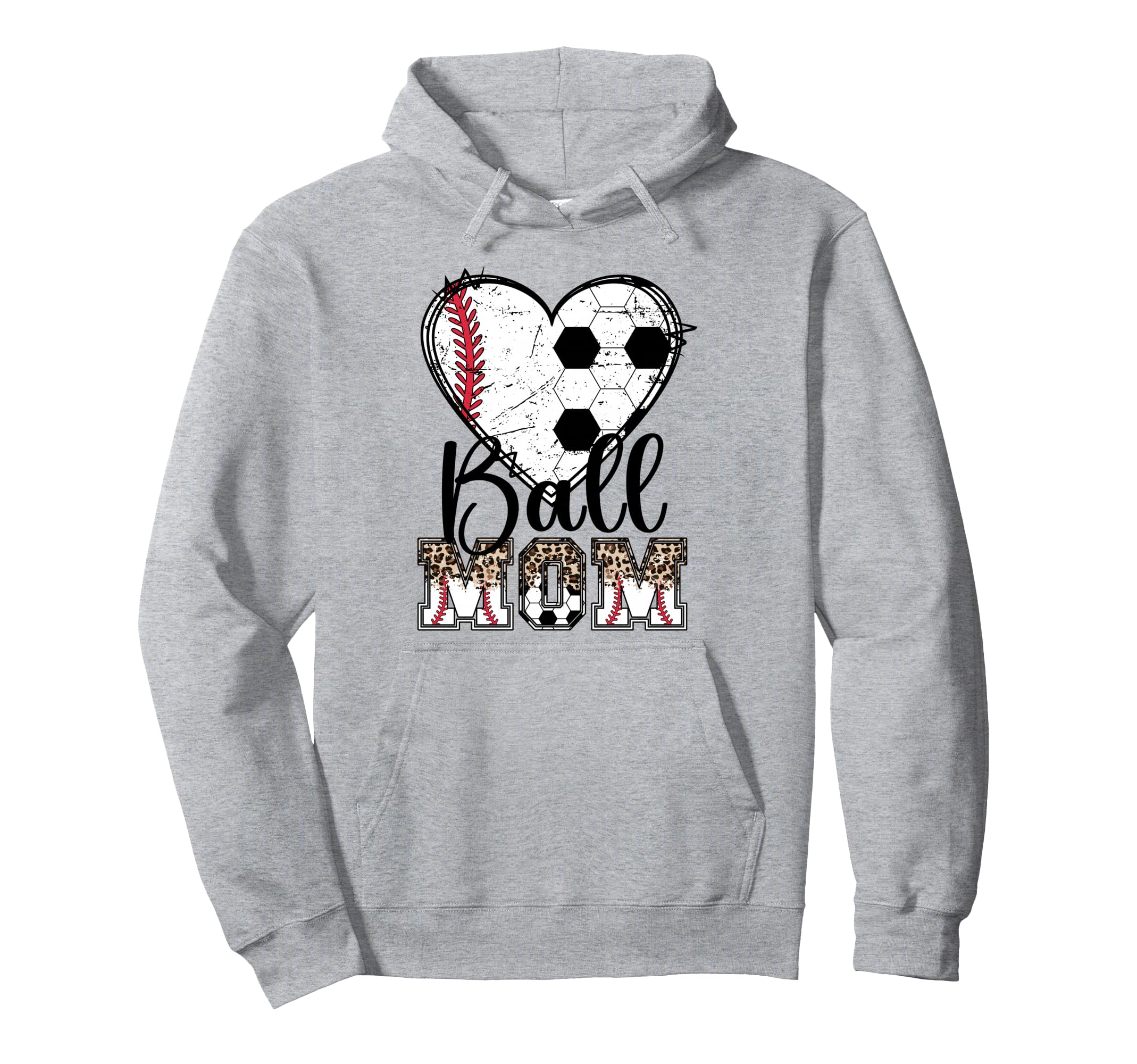Ball Mom Heart Soccer Baseball Mom Hoodie - Minimalist Print for Adults