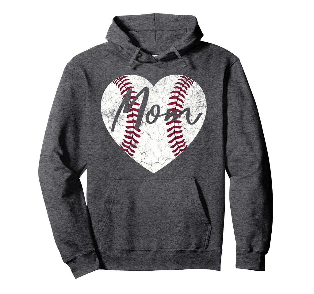 Baseball Softball Heart Mom Mothers Hoodie - Fun Novelty Design Men Women