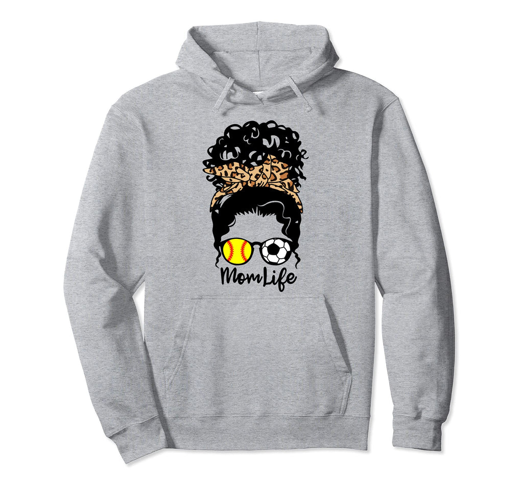 Mom Life Messy Bun Curly Hair Softball Hoodie - Unique Graphic Men Women