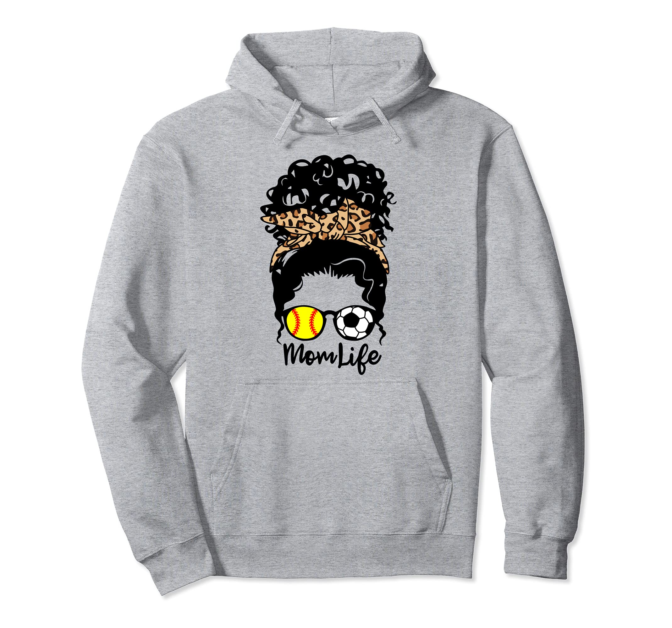 Mom Life Messy Bun Curly Hair Softball Hoodie - Unique Graphic Men Women