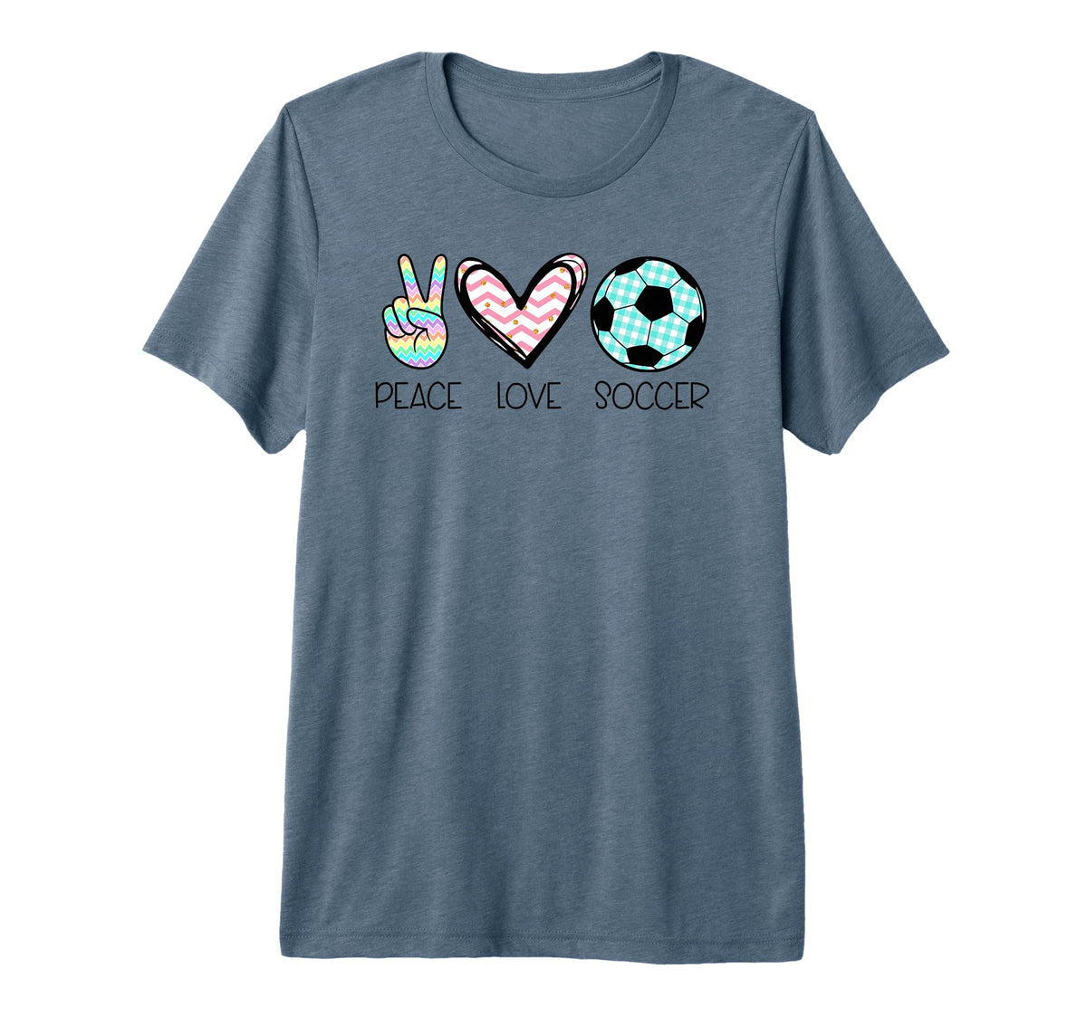 Peace Love Soccer Teen Tri Blend T-Shirt - Custom Art Print Unisex