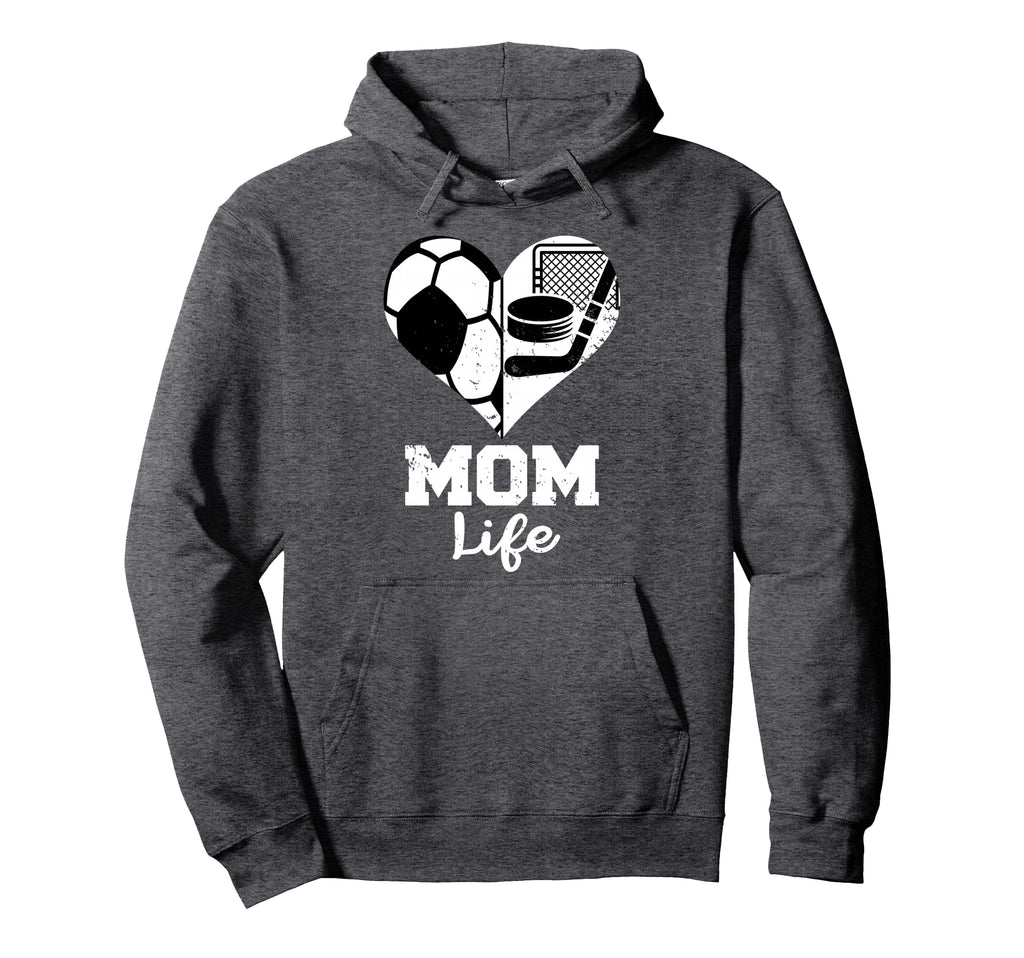 Mom Life Heart Funny Soccer Hockey Mom Hoodie - Fun Novelty Design Unisex