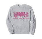 Peace Love Soccer Soccer Player Sweatshirt - Minimalist Print for Adults