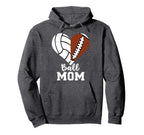 Ball Mom Heart Funny Football Volleyball Hoodie - Custom Art Print Unisex