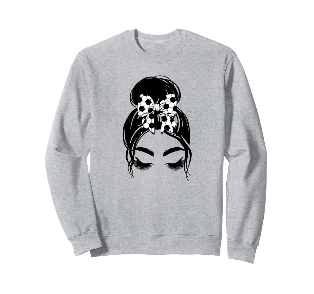 Messy Bun Sports Fan Team Soccer Bow Sweatshirt - Aesthetic Graphic Unisex