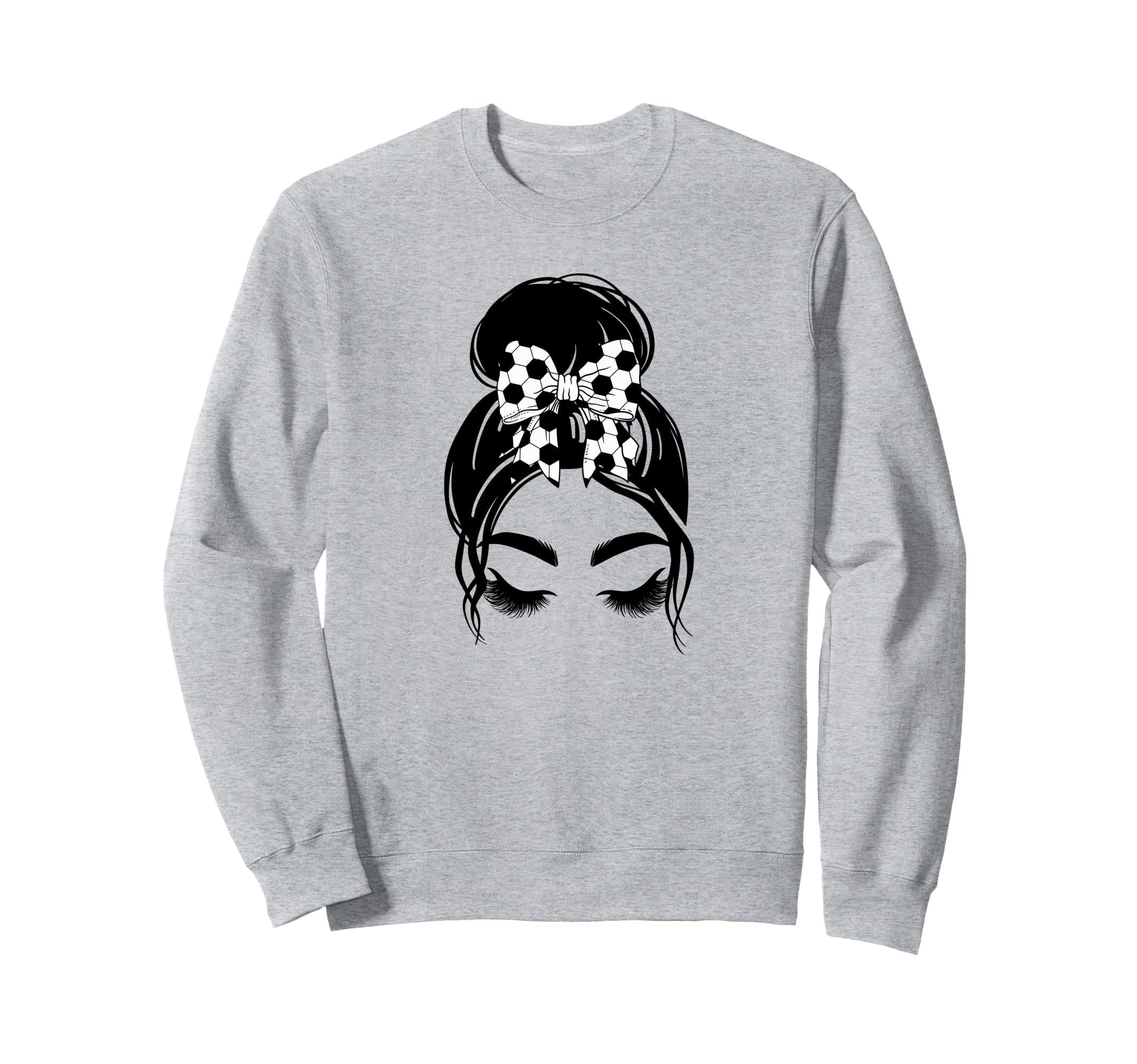 Messy Bun Sports Fan Team Soccer Bow Sweatshirt - Aesthetic Graphic Unisex