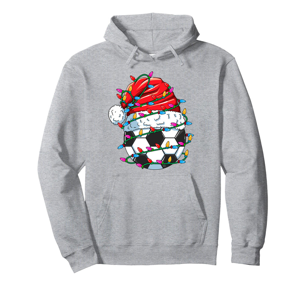 Santa Soccer Vibes Soccer Ball Lights Hoodie - Novelty Apparel Men Women