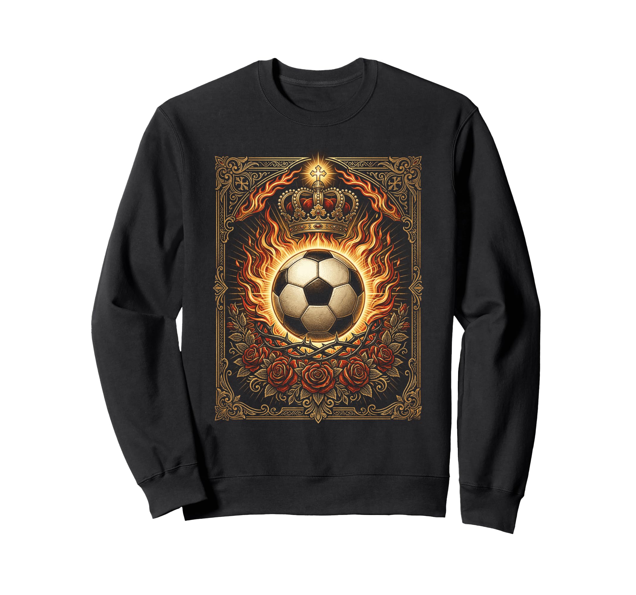 Soccer Sacred Heart Crown Fire Sweatshirt - Aesthetic Graphic Men Women