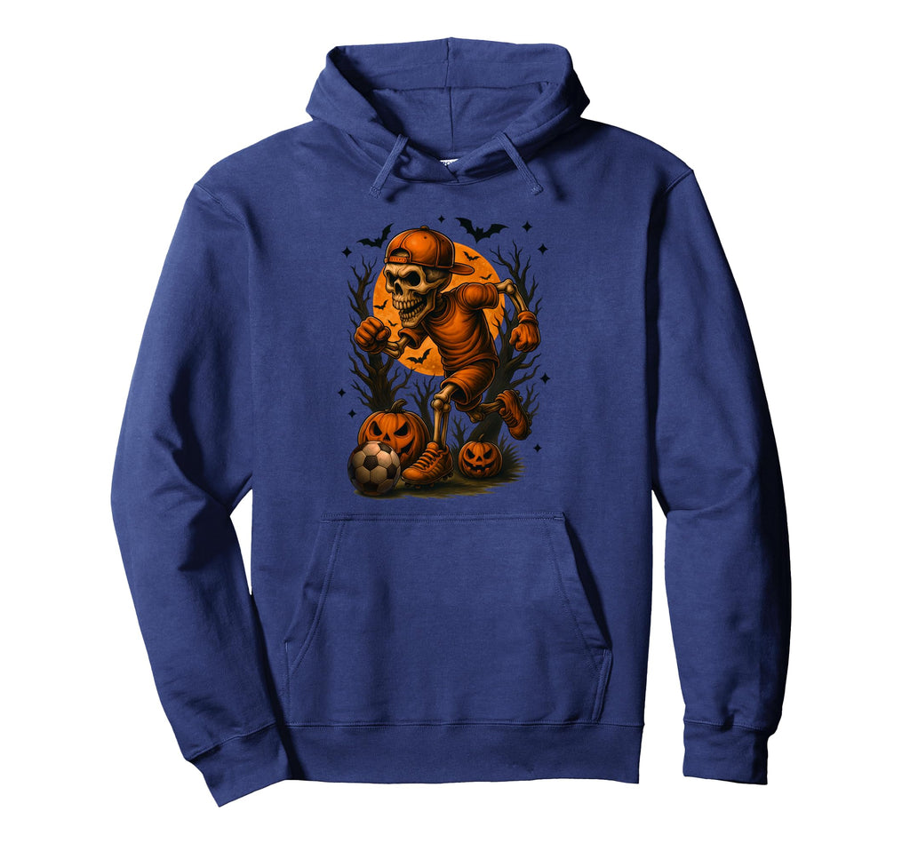 Halloween Skeleton Playing Soccer Hoodie - Trendy Graphic Men Women