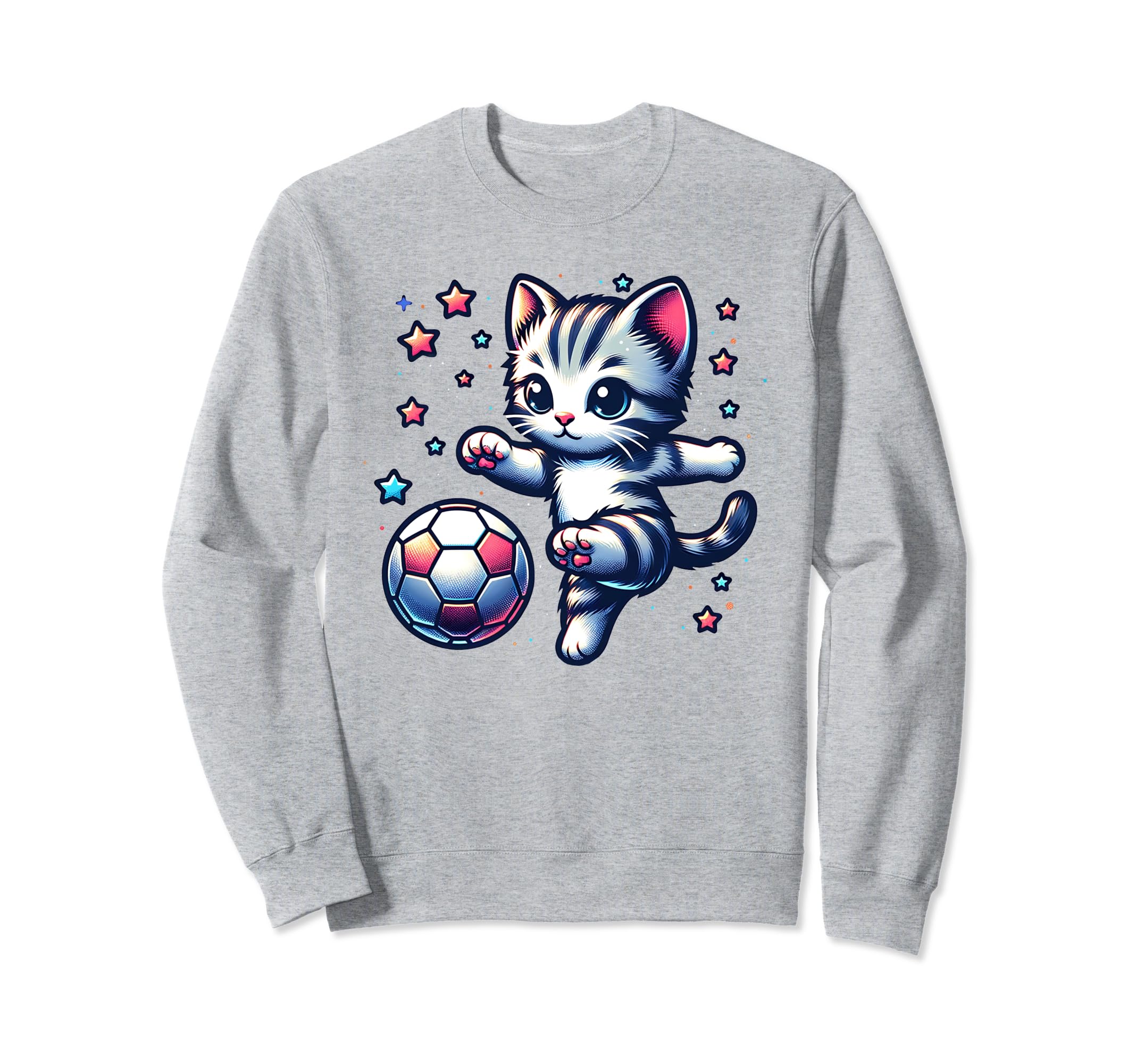 Soccer Player Cat Kitten Kicking Sweatshirt - Graphic Print for Adults