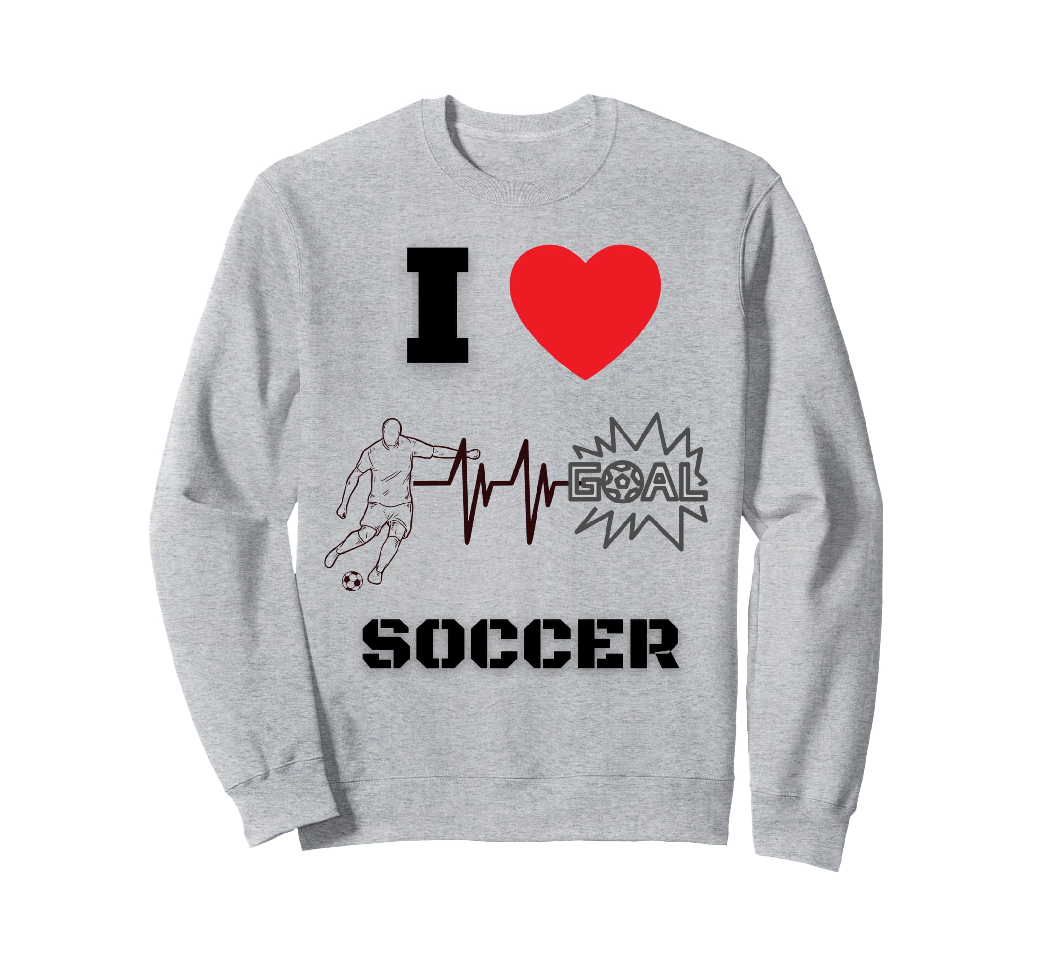 I Love Soccer Heartbeat Ekg Sweatshirt - Casual Everyday Wear Men Women