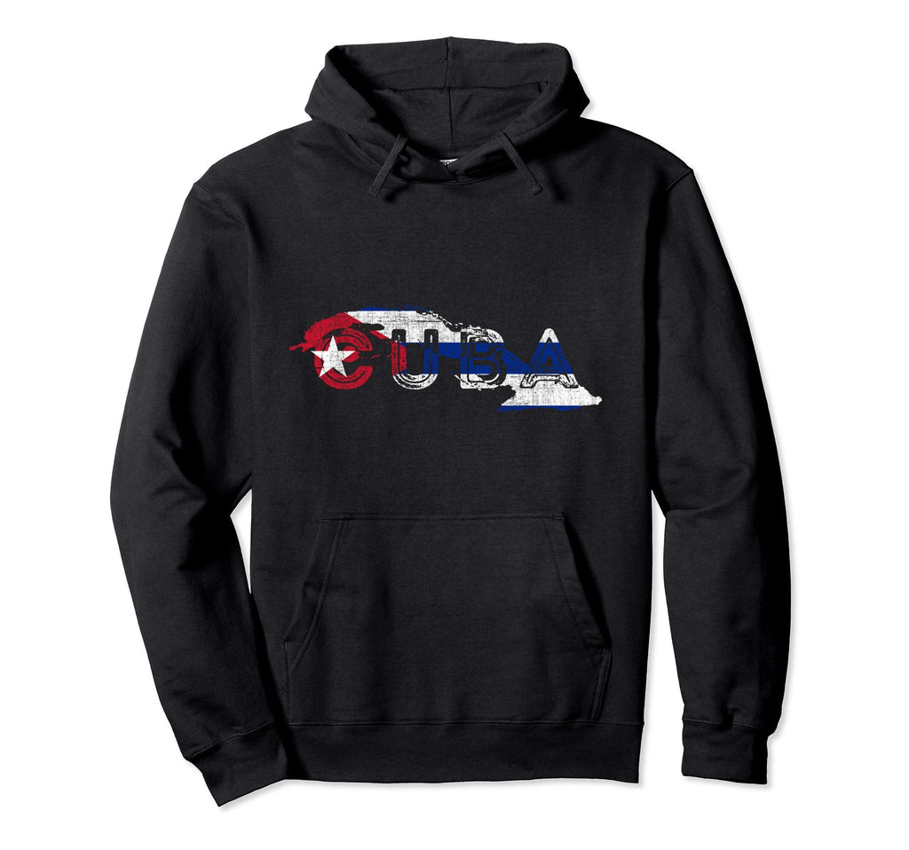 Cuban Map And Flag Souvenir Distressed Hoodie - Trendy Graphic for Adults