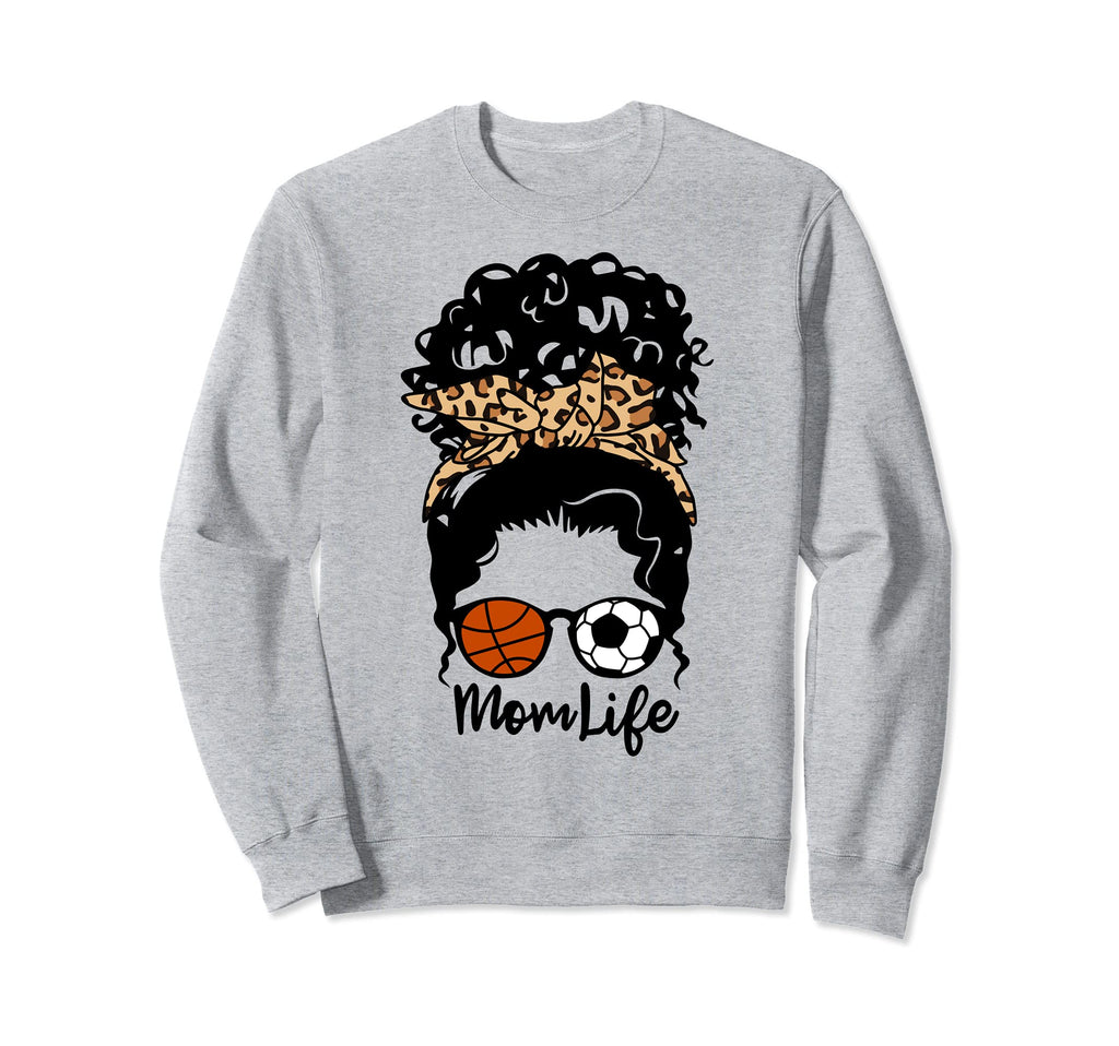 Mom Life Messy Bun Curly Hair Sweatshirt - Fun Novelty Design Unisex