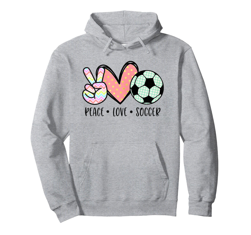 Soccer Lover Gifts Peace Love Soccer Ball Hoodie - Unique Graphic Unisex
