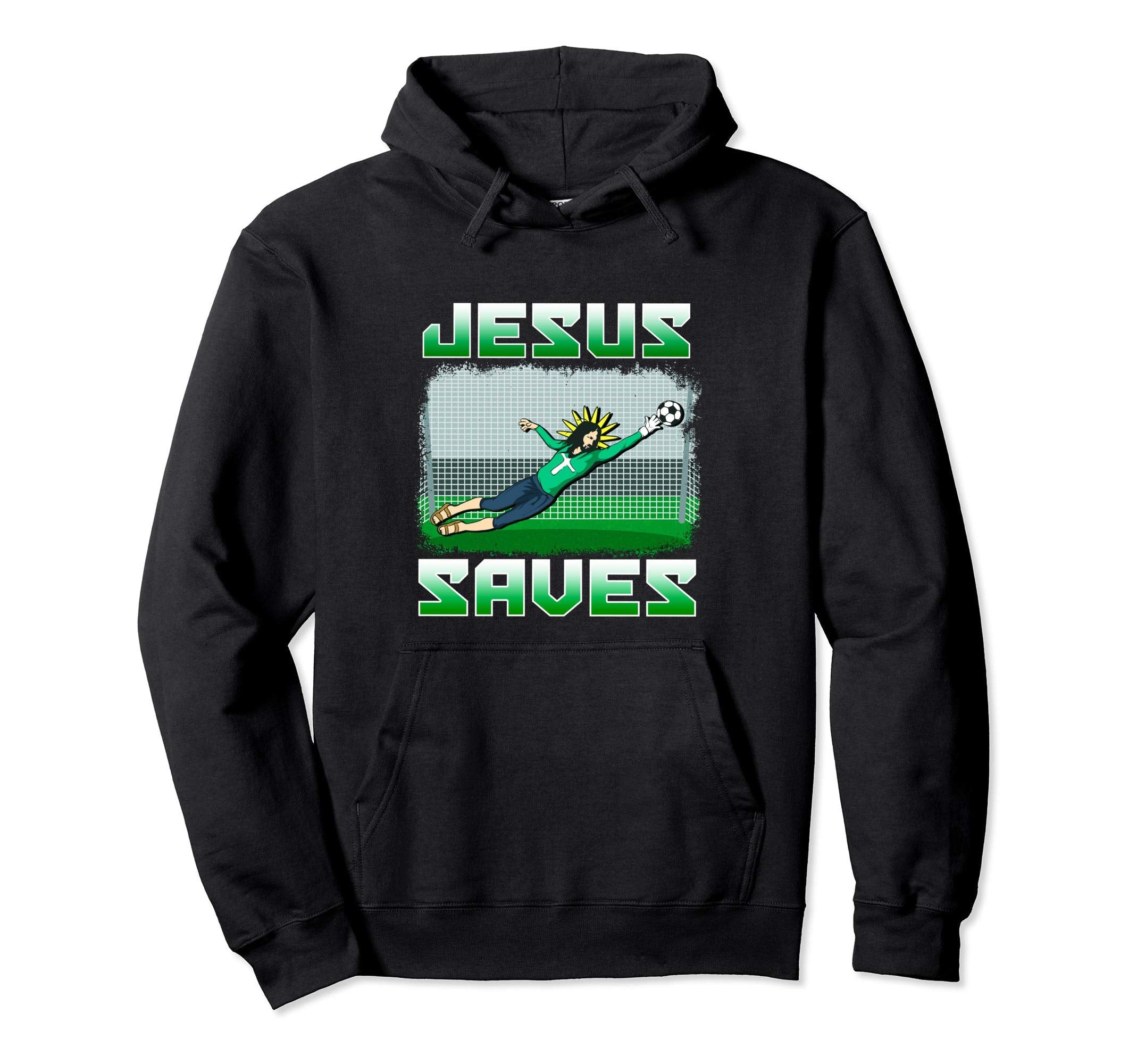 Funny Christian Soccer Jesus Saves Hoodie - Trendy Graphic for Adults