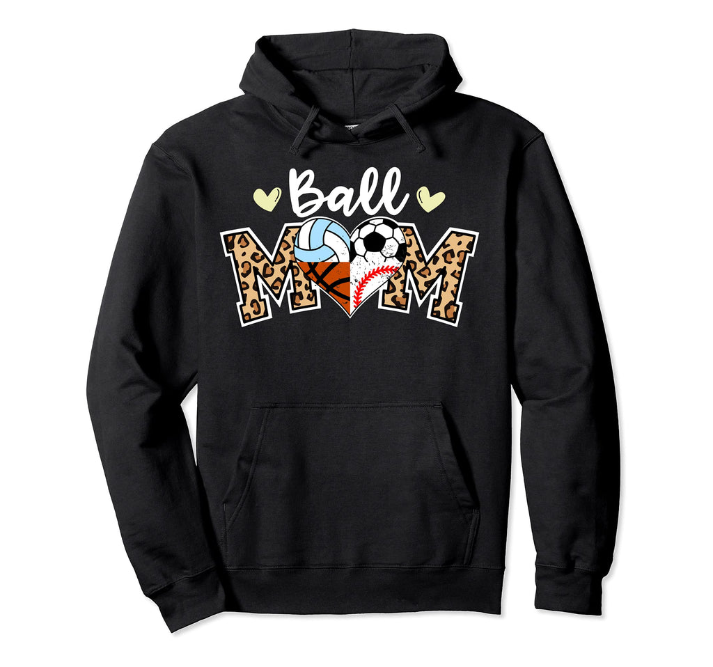 Ball Mom Leopard Soccer Baseball Hoodie - Fun Novelty Design for Adults