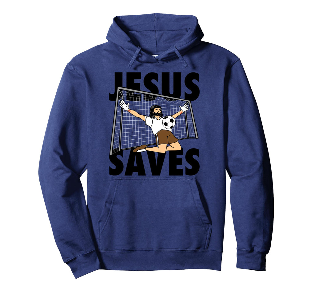 Funny Soccer Art Jesus Goalkeeper Hoodie - Trendy Graphic for Adults