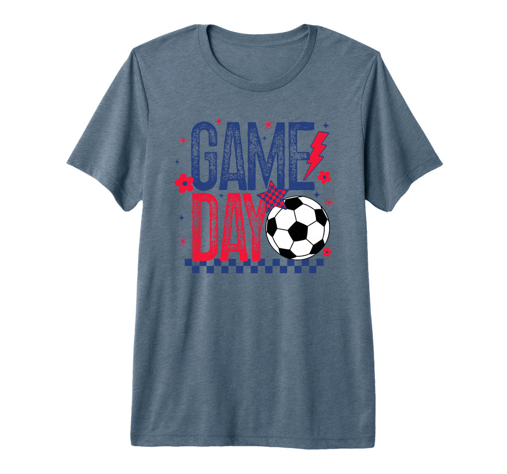 Game Day Soccer Season Blue Red T-Shirt - Casual Everyday Wear for Adults