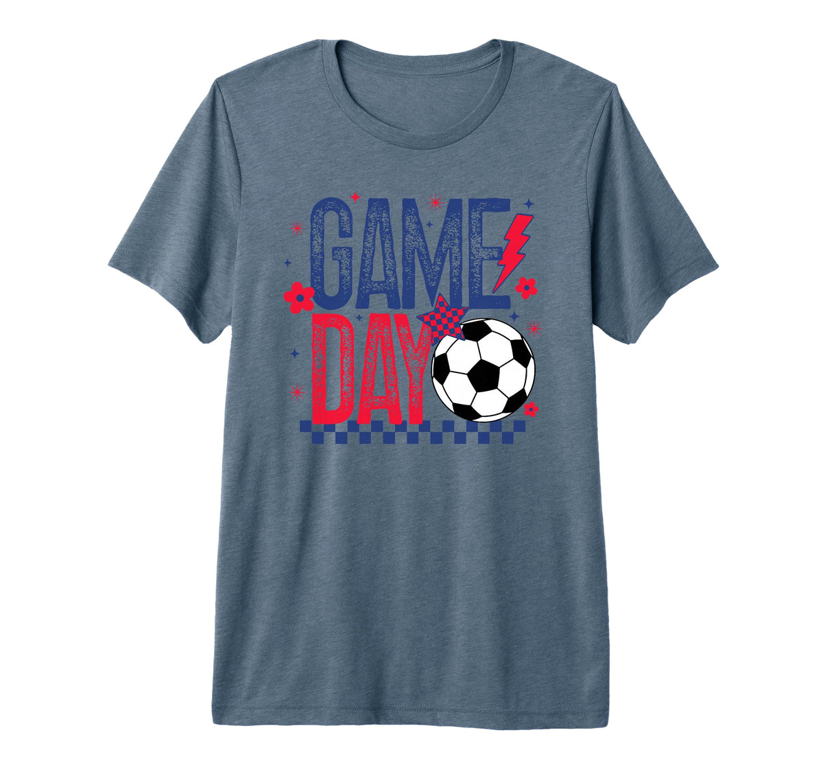 Game Day Soccer Season Blue Red T-Shirt - Casual Everyday Wear for Adults