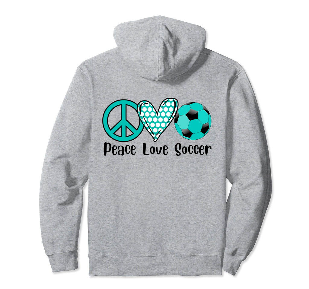 Soccer Peace Love Soccer Teal Soccer Ball Hoodie - Unique Graphic Unisex