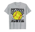Softball Auntie Checkered Funny T-Shirt - Aesthetic Graphic for Adults