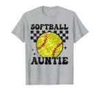 Softball Auntie Checkered Funny T-Shirt - Aesthetic Graphic for Adults