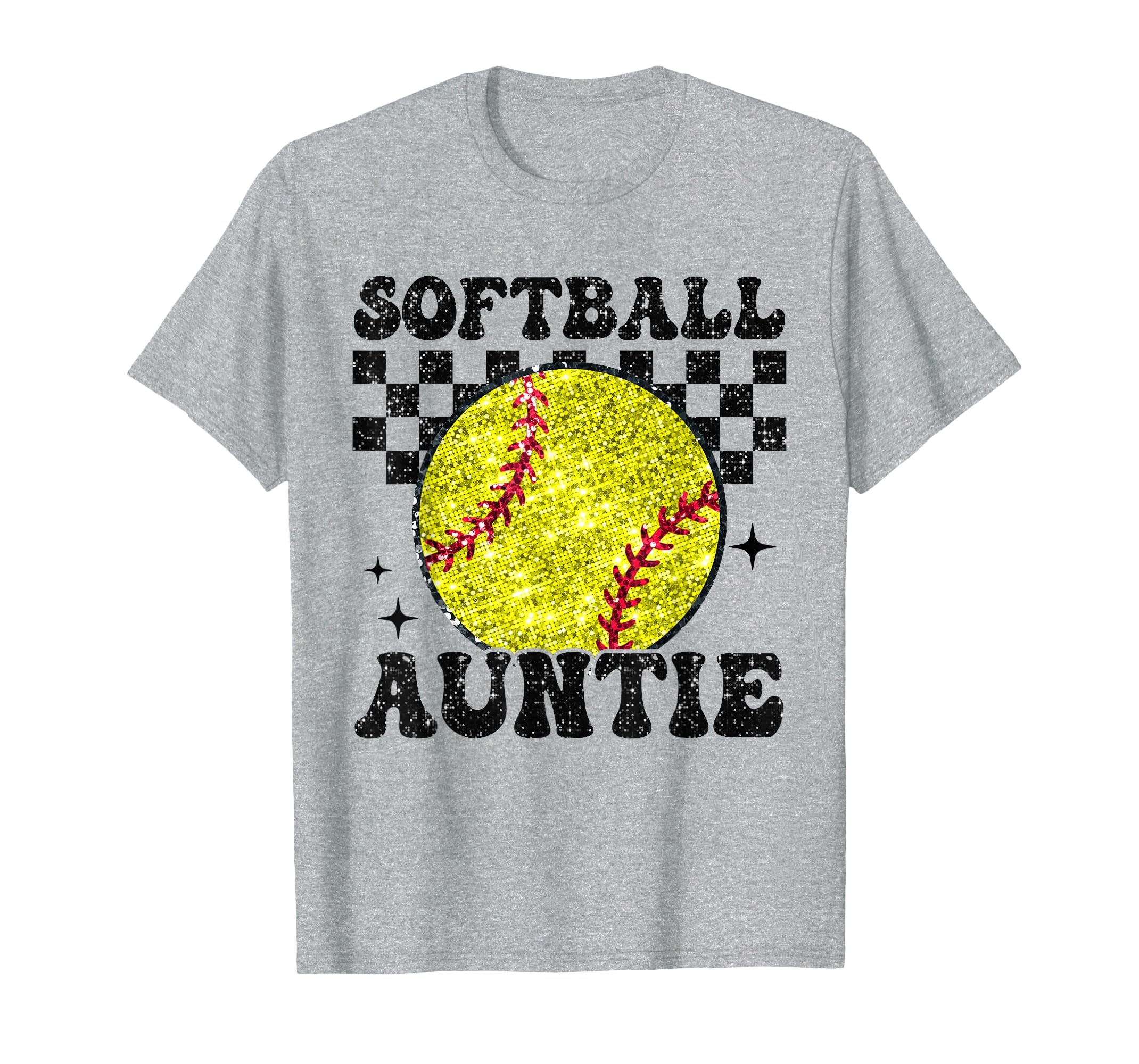 Softball Auntie Checkered Funny T-Shirt - Aesthetic Graphic for Adults