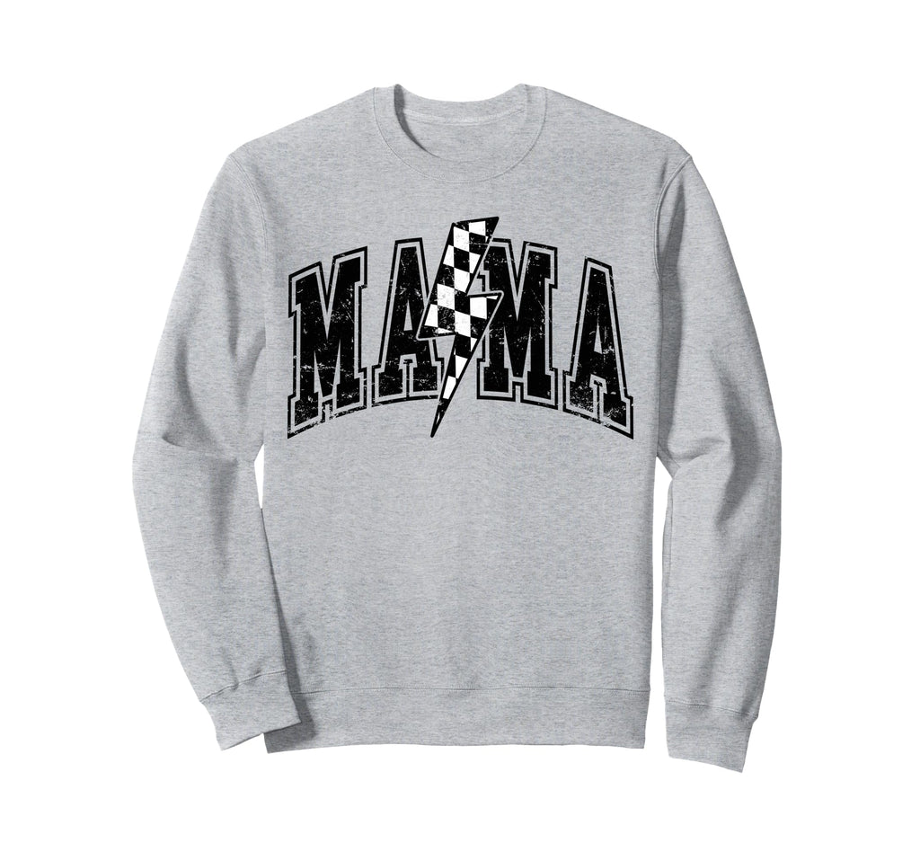 Mama Lightning Bolt Checkered Sweatshirt - Aesthetic Graphic Unisex