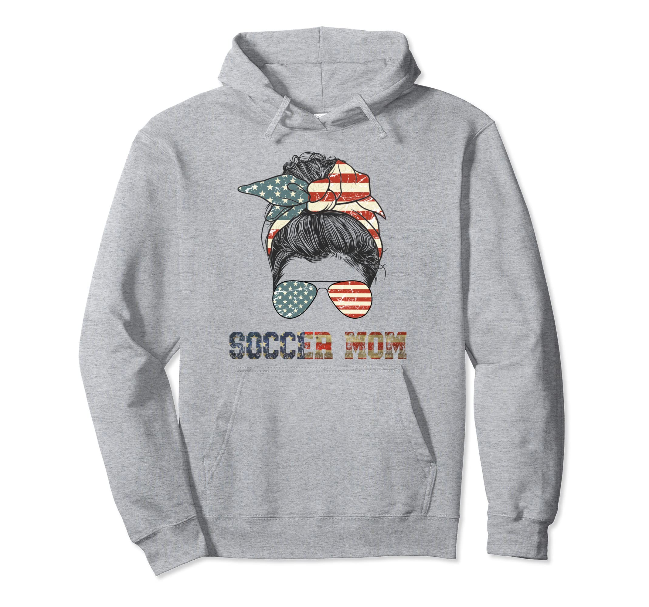 Soccer Mom Messy Bun Patriotic Hoodie - Casual Everyday Wear Men Women