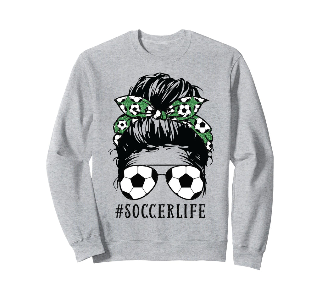 Momlife Kidlife Messy Bun Soccer Sweatshirt - Trendy Graphic for Adults