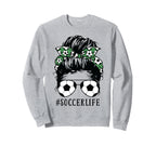 Momlife Kidlife Messy Bun Soccer Sweatshirt - Trendy Graphic for Adults